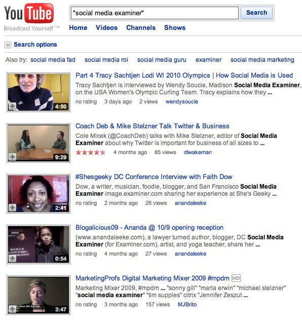 תוצאות חיפוש ב- YouTube