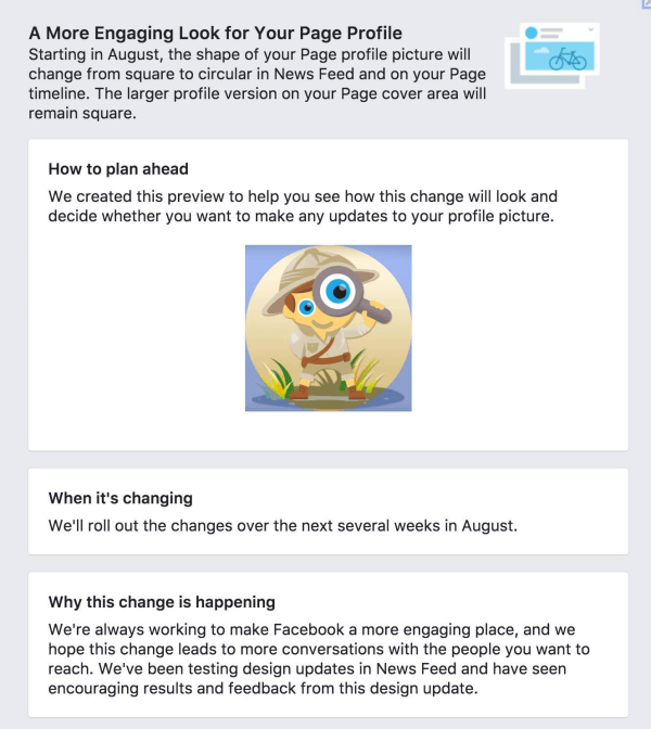 פייסבוק משנה את תמונות הפרופיל של הדף מכיכר למעגל.