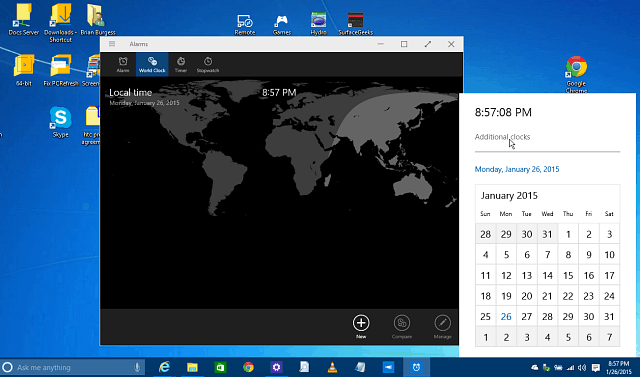 הפעל את לוח השנה, השעון והספרטאן המוסתרים ב- Windows 10