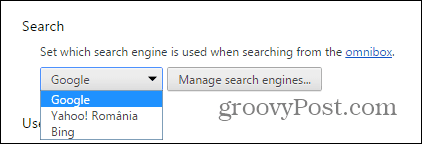 ספק החיפוש של Chrome