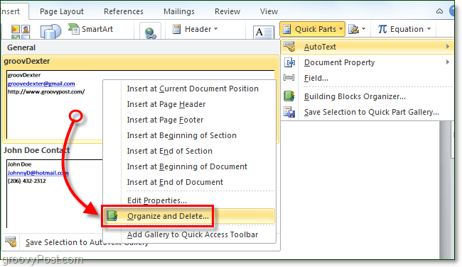 מדריך הוראות לשימוש בחלקים מהירים אוטומטיים ב- Office 2010