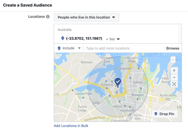 כיצד לקדם את האירוע החי שלך בפייסבוק, שלב 5, אפשרות ליצור קהל שמור על בסיס מיקום האירוע