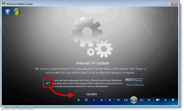 Windows 7 Media Center - התקן עדכון טלוויזיה באינטרנט