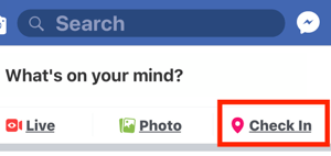 אפשרות לבחור צ'ק-אין עבור הדף העסקי שלך בפייסבוק.