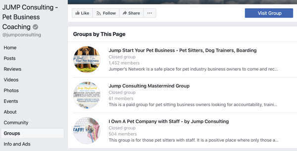 כיצד להשתמש בתכונות של קבוצות פייסבוק, דוגמה לקבוצות בדף הפייסבוק, ייעוץ JUMP