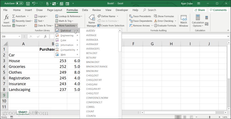 בחירת ממוצע ב- Excel
