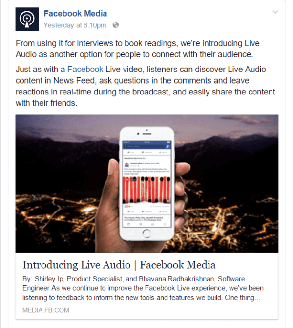 פייסבוק הציגה דרך חדשה להעלות לאוויר בפייסבוק באמצעות Live Audio.