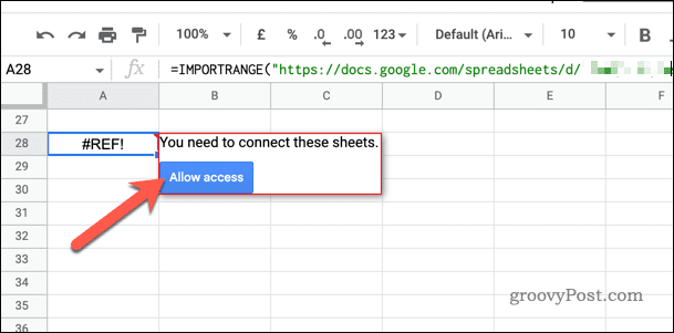 IMPORTRANGE לחצן אפשר גישה ב-Google Sheets