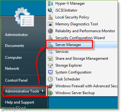 צילום מסך - הפעלת מנהל שרתים של Windows Server 2008