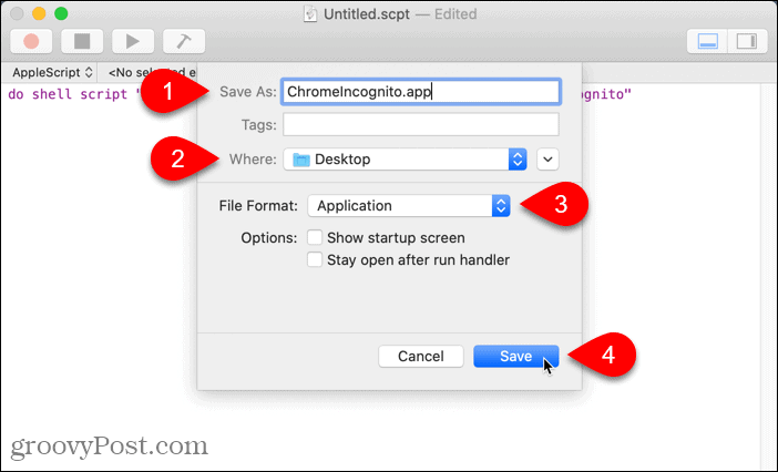 שמור סקריפט כאפליקציה ב- Mac