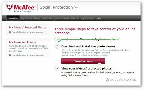 mcaffee הגנה חברתית להתקין מציג תמונות