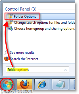 צילום מסך של Windows 7 - אפשרויות תיקיות פתוחות