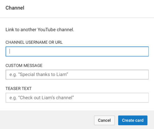 סוגים שונים של כרטיסי YouTube יבקשו מידע שונה, אך כולם יבקשו טקסט טיזר קצר.