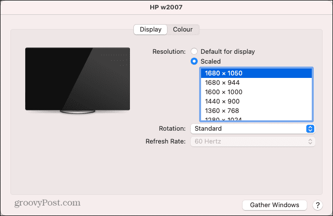 אפשרויות רזולוציית תצוגה חיצונית של Mac
