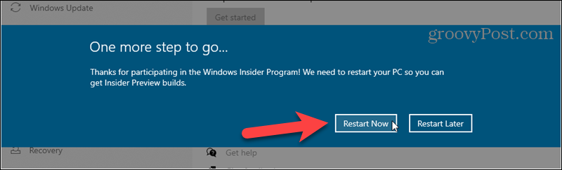 הפעל מחדש כדי לסיים את ההרשמה ל-Windows Insider builds