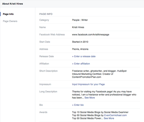 הגדרות מידע על דפי פייסבוק