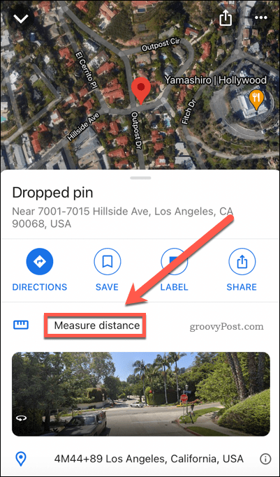 כפתור המרחק במפות Google מודד בנייד
