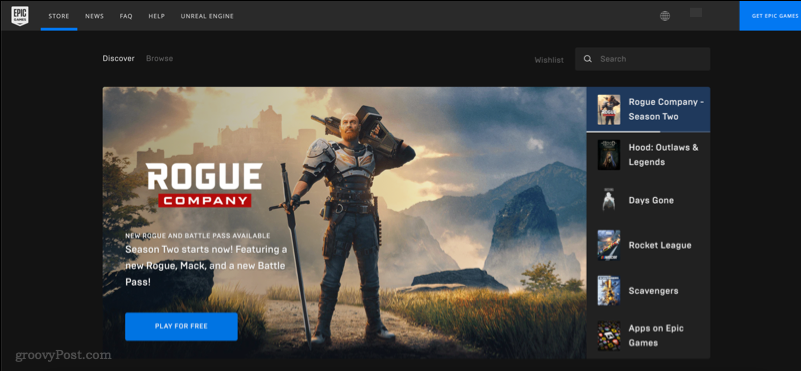 צילום מסך המציג את אתר Epic Games Store