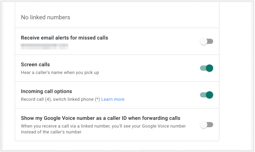 אפשרויות שיחות נכנסות של Google Voice