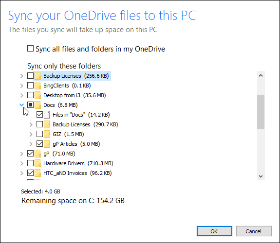 כיצד לבחור אילו סינכרון תיקיות OneDrive בחלון 10