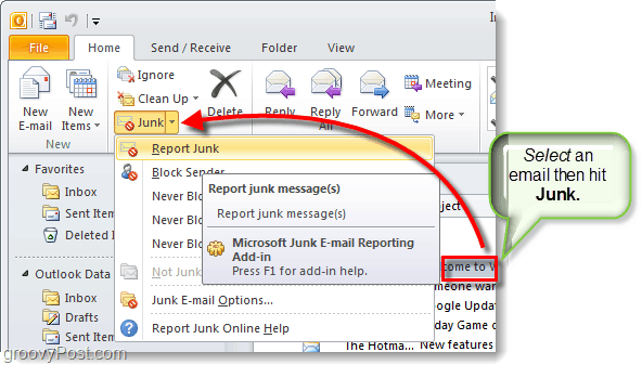 כלי דיווח דוא"ל זבל ב- Outlook 2010