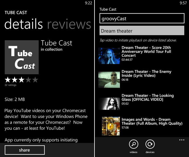 שלח סרטוני YouTube ל- Chromecast מ- Windows Phone