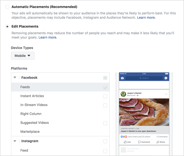בחר מיקומים עבור מודעת מעורבות בפייסבוק.