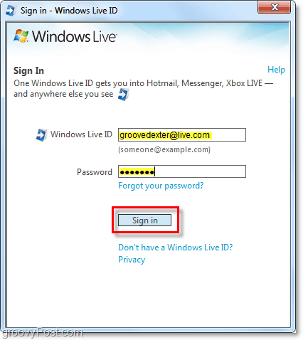 היכנס ל- Windows Live באופן אוטומטי באמצעות חשבון Windows 7