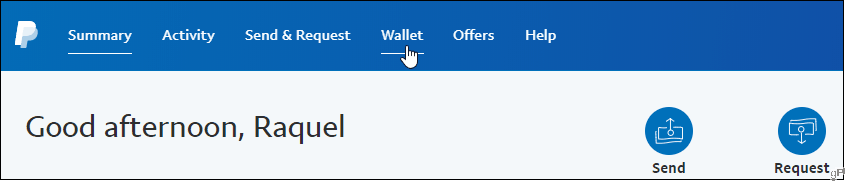 לחץ על הכרטיסייה ארנק ב- PayPal