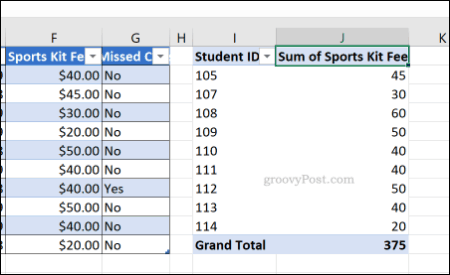 טבלת ציר של Excel עם החלת העיצוב הכללי של מספר התא