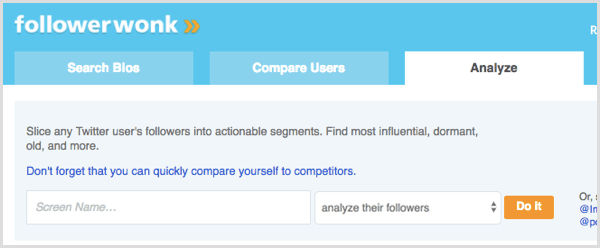 FollowerWonk חיפוש כדי לנתח חסידים של משתמש טוויטר